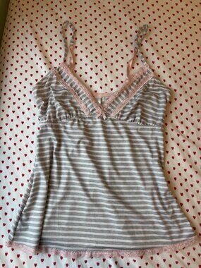 Grey White and Pink Cami Top (Size M)
